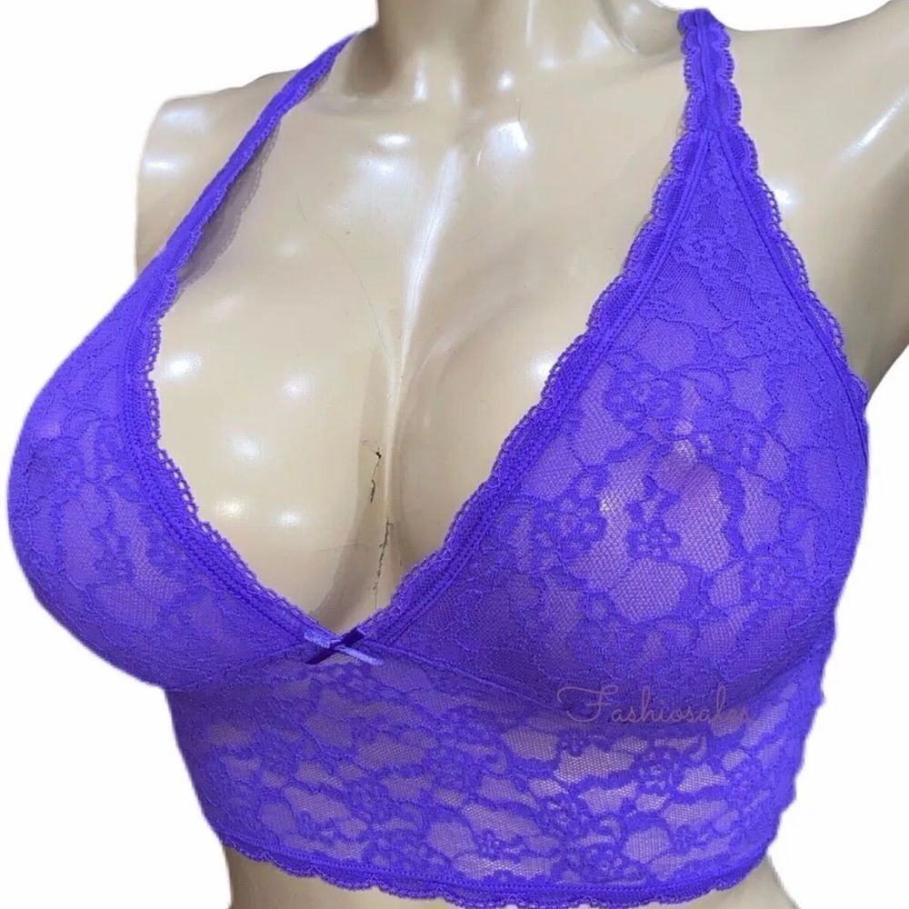 Victoria’s Secret Long line Racerback unlined sheeer lace bralette bra purple S